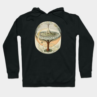 Surreal Collage of a World, Flat Earth, Tree of Life Hoodie